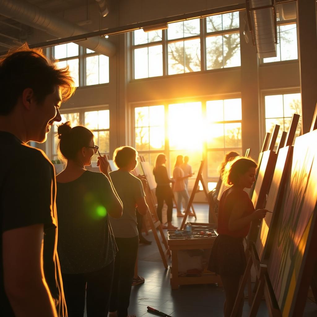 Golden hour painting class in a sunlit studio